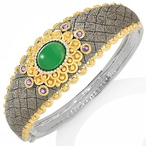 International Silver Bazaar Green Chalcedony Sterling Silver 2-Tone Bangle... by