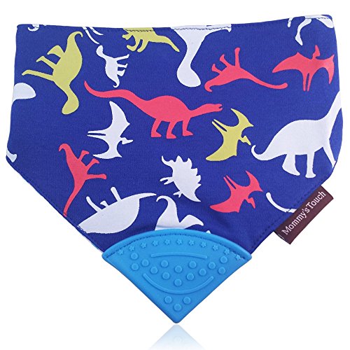 Reversable Dino/Blue Stripes Soft Cotton Baby Teething Bandana, Teething Bib, Drool Bib (Dinosaur)