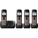 Panasonic KX-TG4734B DECT 6.0 Cordless Phone with Answering System, Black, 4 Handsets
