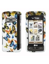 Blue Orange Monarch Butterfly Design Snap on Hard Cover Protector Faceplate Skin Case for Verizon Lg Env Touch Vx11000 Vx-11000 + Belt Clip