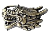3D Chinese Dragon Head Belt Buckle - Bronze Color
