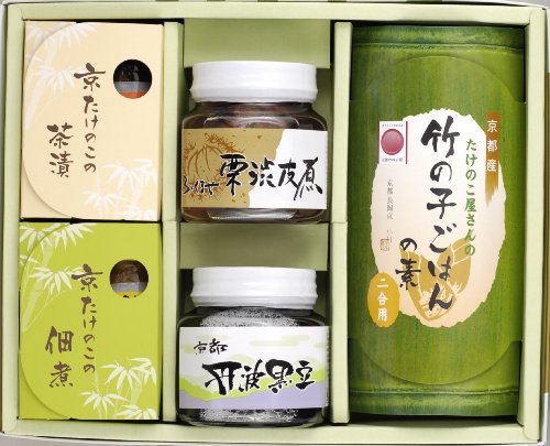 【ご贈答・内祝ギフト】 「京都からの贈り物」 竹の子ごはんの素2合用・栗・黒豆・佃煮箱・茶漬箱セット G-548