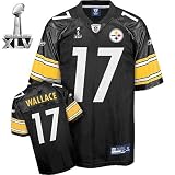 Mike Wallace #17 Black Superbowl XLV Pittsburgh Steelers Reebok NFL Premier All Stitched Replica Jersey - X-LARGE