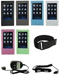 PCMICROSTORE Brand 3n1 Combo Samsung P2 YP-P2 Premium Silicone Skin Case Cover with Adjustable Sports Armband - Bundled with 12v Rapid Premium Car Charger and Home Travel Wall AC Adapter Charger - 6 Colors Choices