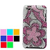 Many Design Pattern Rhinstone Jewel case for New Ipod Touch 4th Generation with Camera Suitable for 8G 32G 64G Front and Back cover (Pink Flower)