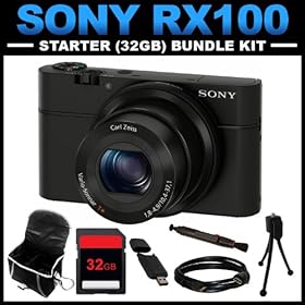 Sony DSC-RX100 Digital Camera (Black) 32GB Starter Bundle Package