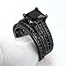 Zealmer 2 PCS Black Gold Plated Princess Cut Heart Shape Black CZ Cubic Zirconia Halo Bridal Rings Set