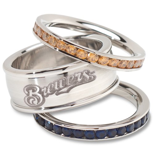 MLB Milwaukee Brewers Logo Crystal Stacked Ring Set (Size 8)