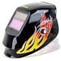 Auto Darkening Solar Powered Welding Helmet - ANSI Approved, Red Flame Design with Polished Black Finish
