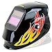 Auto Darkening Solar Powered Welding Helmet - ANSI Approved, Red Flame Design with Polished Black Finish