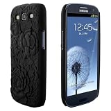 Skque 3D Rose Flower Carving Cover Case for Samsung Galaxy S3 I9300, Black