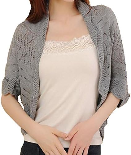 EAST 2 WEST Women Half 3/4 Sleeve Knit Cardigan Bolero Grey (Japan Import)