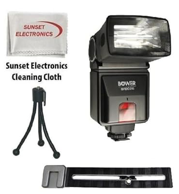 Swivel, Bounce & Zoom Slave Flash With Flash Bracket For The Canon DIGITAL REBEL T1i 500D 1000D, PowerShot SX200 IS SX110 IS SX1, EOS REBEL T2 Ti K2 G 2000 20D Includes Bonus Mini Tripod & Exclusive SSE Micro Fiber Cleaning Cloth