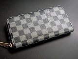 チェック柄 ラウンドシングルファスナー長財布★最安値 (Black)