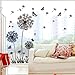 Theme Decal Dandelion Butterfly Removable Wall Stickers, 165 x 130 cm, Black