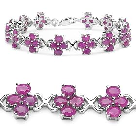 14.00 Carat Genuine Ruby Ovals Sterling Silver Bracelet by