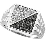 14K White Gold Man's White and Black Diamond Ring - 0.50 Ct.