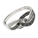 9ct Gold Ladies 205577/000/305 White & Black Diamond Stone Entwined Ring