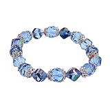 Bracelet - B296 - Metallic Fire Polished Glass and Faceted Glass Beads - Stretch ~ Lt Sapphire-Tanzanite (Purple Blue)