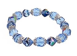 Bracelet - B296 - Metallic Fire Polished Glass and Faceted Glass Beads - Stretch ~ Lt Sapphire-Tanzanite (Purple Blue)