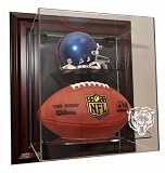 Chicago Bears Mini Helmet and Football Case-Up Display, Mahogany - Autographed NFL Mini Helmets
