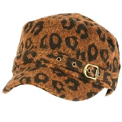 Elastafit Winter Animal Leopard Pri Knit Cadet Military Castro Hat Cap Orange