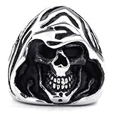 KONOV ジュエリー ファッション アクセサリー メンズ リング 指輪, ゴシック 死神 髑髏 頭蓋骨 ドクロ スカル, ステンレス, カラー:ブラック; シルバー(銀);[ギフトバッグを提供]