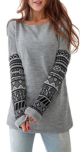 POGTMM Women's Long Sleeve Geometric Print Fleece Pullover Hoodied Sweatshirt Tops
