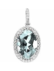 14K White Gold Oval Cut Sky Blue Topaz and Diamond Pendant -- LIFETIME WARRANTY