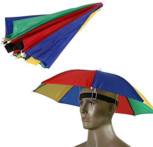 Rainbow Camouflage Foldable Sun Rain Umbrella Hat Cap Head Elastic Headband Fishing Golf Hiking Headwear Camping Outdoor (Rainbow)