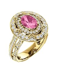 18K Yellow Gold 8.00x6.00mm Oval Cut Pink Sapphire and Diamond Ring -- LIFETIME WARRANTY