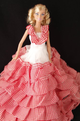 Red Plaid Ruffle Barbie Sized Doll Party Dress