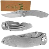 4 Inch Stainless Steel Folder with Etched Elk Graphic