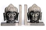 Produkt-Bild: 2 Buddha Buchst&uuml;tzen im Set, Buddha-B&uuml;ste Kopf aus schwerem Speckstein schwarz