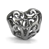 Moress Black Scroll Heart, Polished Oxidized Sterling Silver European Charm Bead