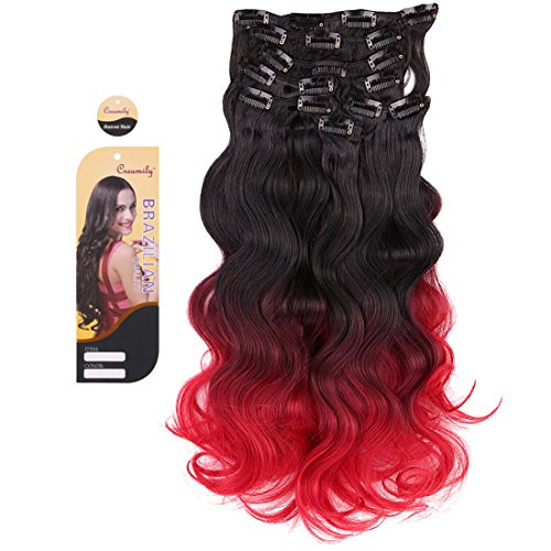 Creamily(TM) #1B/BUG/RED For Full Head Synthetic Clip In Hair Extensions Curly Accessories 8 Pieces 18