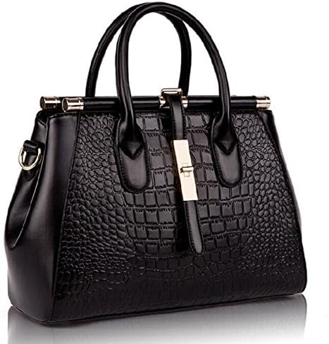 Wantop Classic Handbag Tote PU Leather with Top Handles and Long Strap Crossbody Bag for Women Black