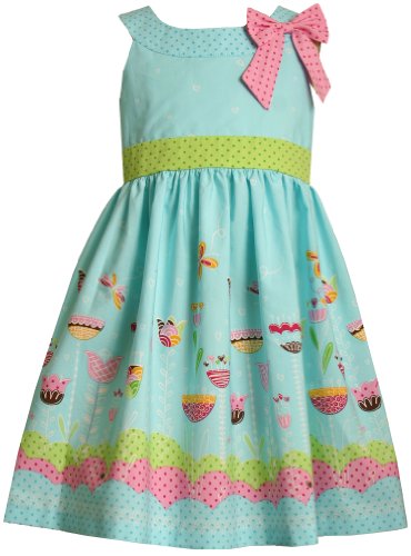 Bonnie Jean Girls 2-6x Aqua Ground Border Print Sundress,Blue,6x