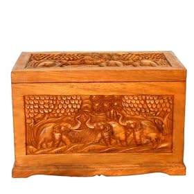 Handmade Asian Furniture - 23 Exotic Thai Elephant Design Wood Storage Chest Coffee Table by AsiaEXP