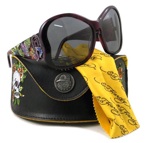 ED HARDY SUNGLASSES EHS 049 AMETHYST PURPLE BUTTERFLIES AUTHENTIC