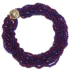 14k Yellow Gold 3mm Amethyst and Garnet Woven Strand Bracelet, 8 by