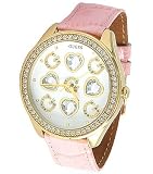 * NEW GUESS WOMEN WATCH * U10035L2 * Gold Tone * Pink Leather Band