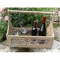 Vintage Holz Trage Blumen Korb mit Metall Verzierung Gr. L