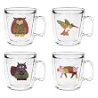 Patchwork Animals 12 oz Insulated Coffee Mug Set, Clear (4 designs)
