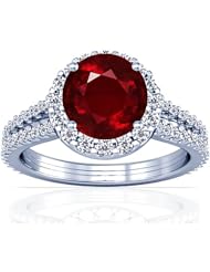 18K White Gold Round Cut Ruby Ring With Sidestones (GIA Certificate)