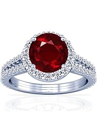 14K White Gold Round Cut Ruby Ring With Sidestones (GIA Certificate)