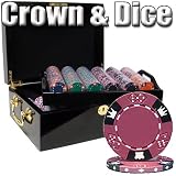 500 Ct Crown & Dice 14 Gram Clay Poker Chip Set w/ Black Mahogany Wooden Case - Free Dealer Button and Cards