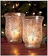 Set of 2 Elegant Frosted Snowflake Winter Jeweled Glass Candle Holders Christmas Table Top Decor
