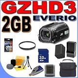 JVC Everio GZ-HD3 60GB Hard Drive HDD 3CCD Camcorder with 10x Optical Zoom PLUS 2GB SD Memory Card - Extra Rechargeable Battery - Rapid External Charger - UV Filter - GZHD3 BigVALUEInc Accessory Saver Bundle + MORE