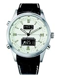 POLICE Mission gents cream ANI - DIGI dial with black leather strap watch
